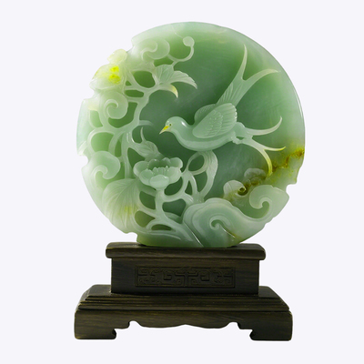 岫玉花鸟纹摆件